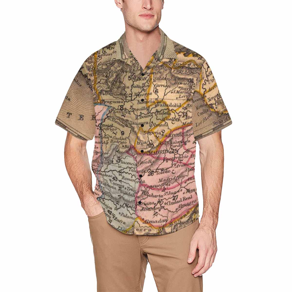 Antique Map design Hawaiian mens shirt, Design 16