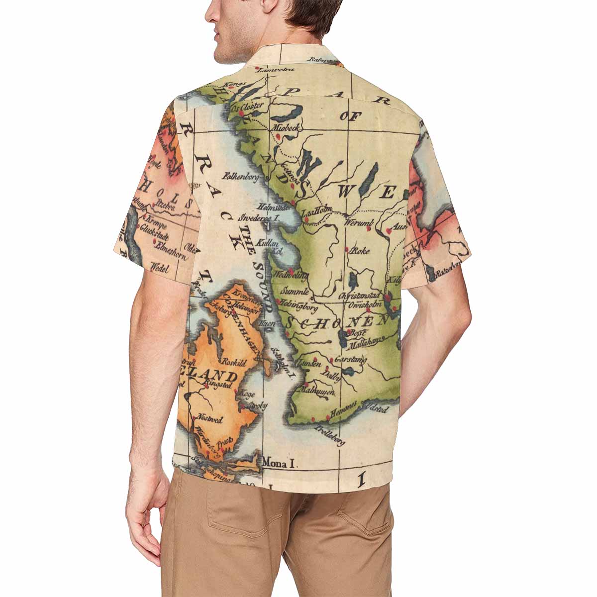 Antique Map design Hawaiian mens shirt, Design 34