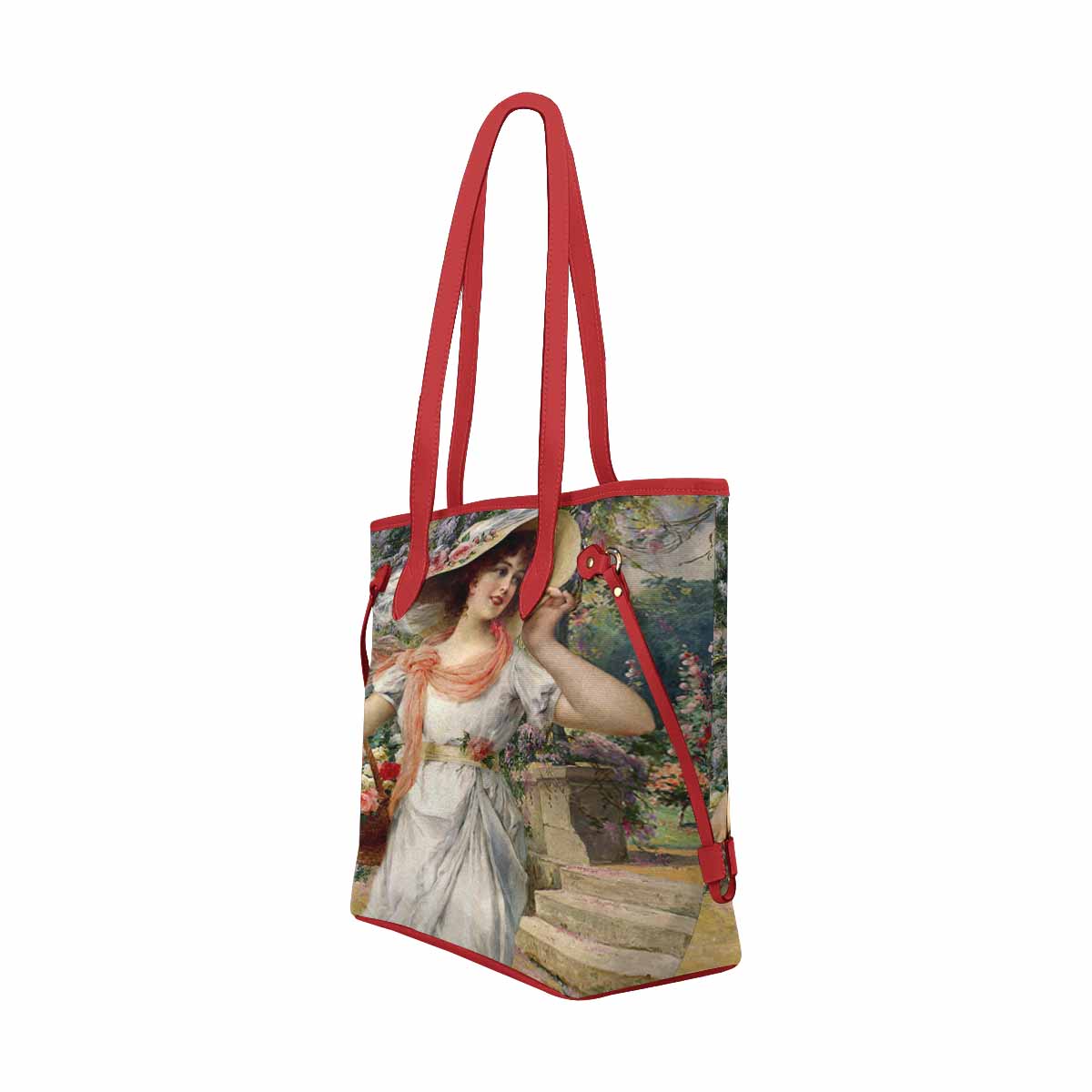 Victorian Lady Design Handbag, Model 1695361, The Flower Garden, RED TRIM