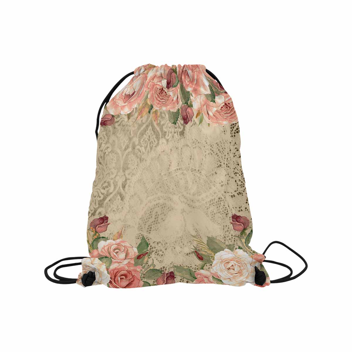 Victorian lace print, DRAWSTRING BAG, MEDIUM, design 25