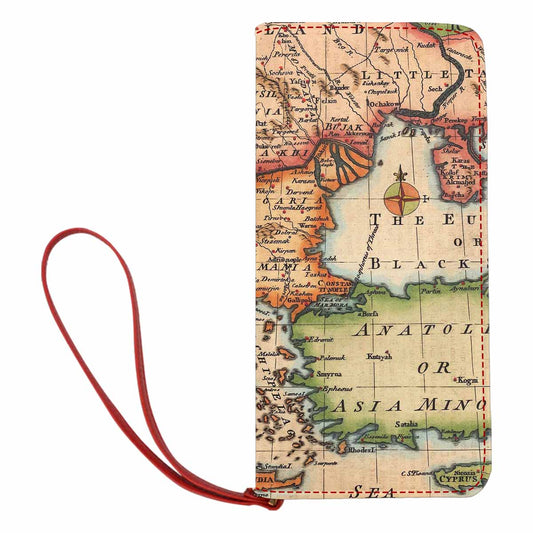 Antique Map design , womens wallet, clutch purse, Red TrimDesign 22