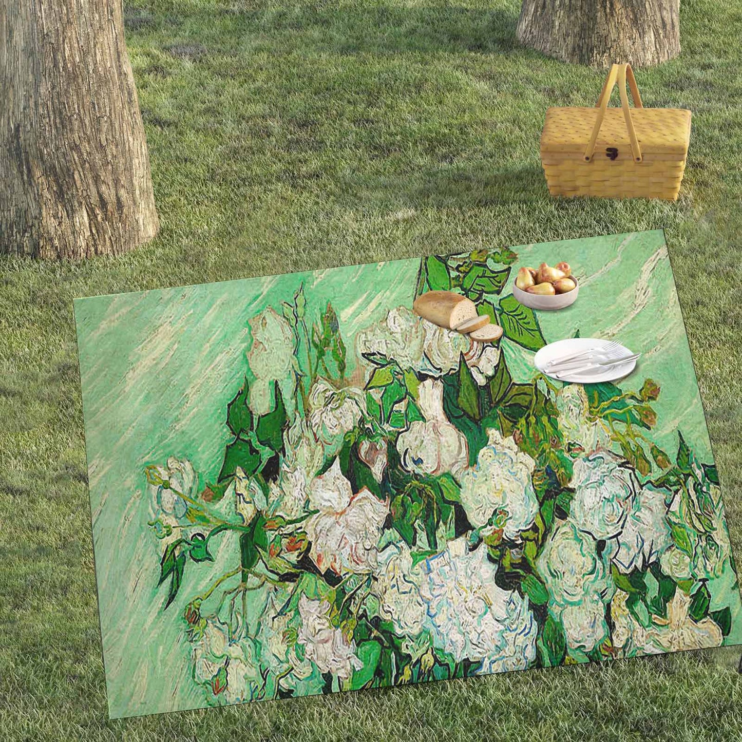 Vintage Floral waterproof picnic mat, 69 x 55in, Design 45