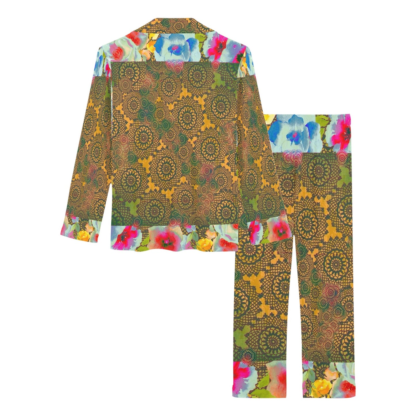 Victorian printed lace pajama set, design 15 Women's Long Pajama Set (Sets 02)