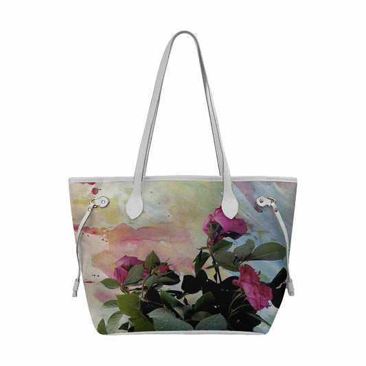 Vintage Floral Handbag, Classic Handbag, Mod 1695361 Design 21, WHITE TRIM