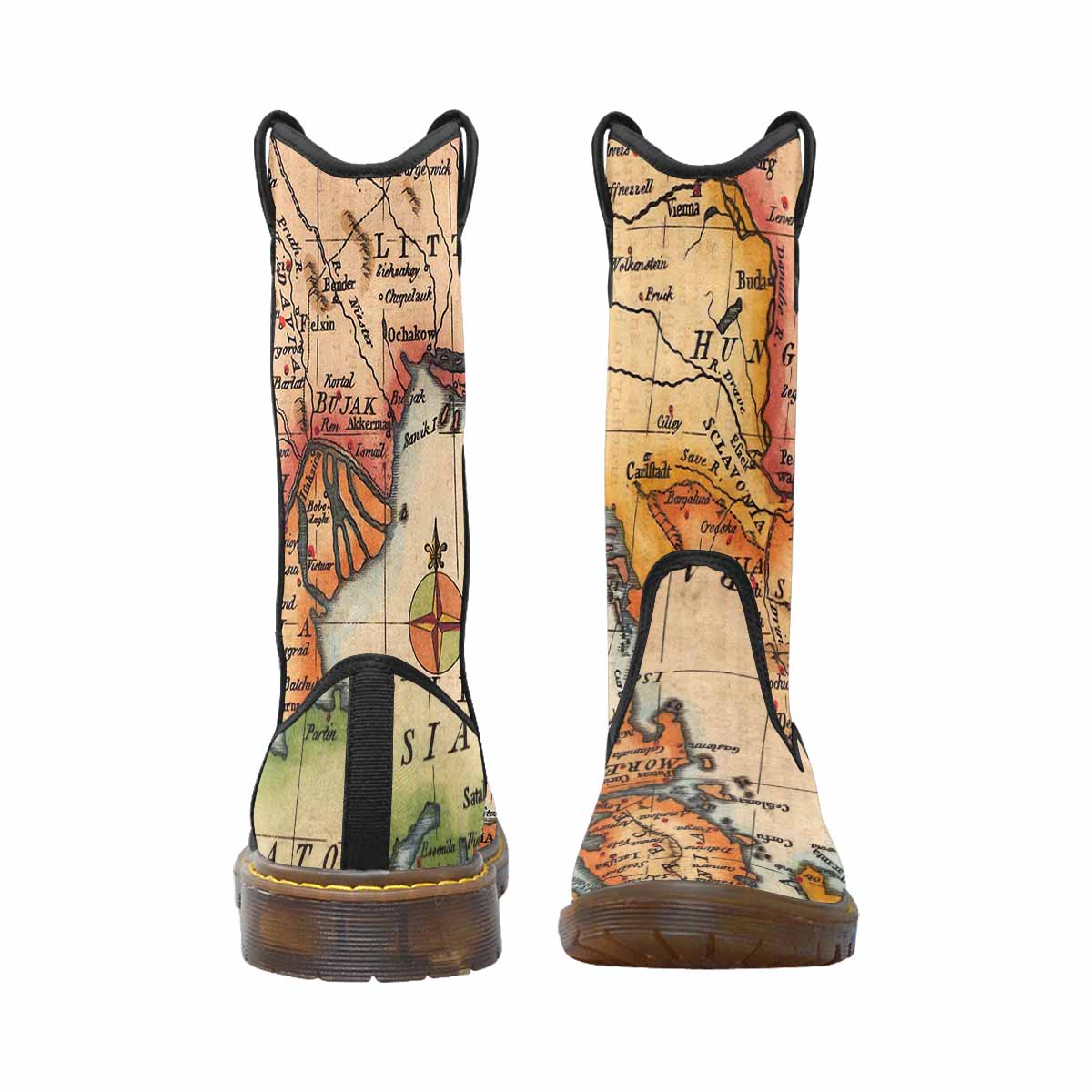 Antique Map design womens western lumber boots, Design 22