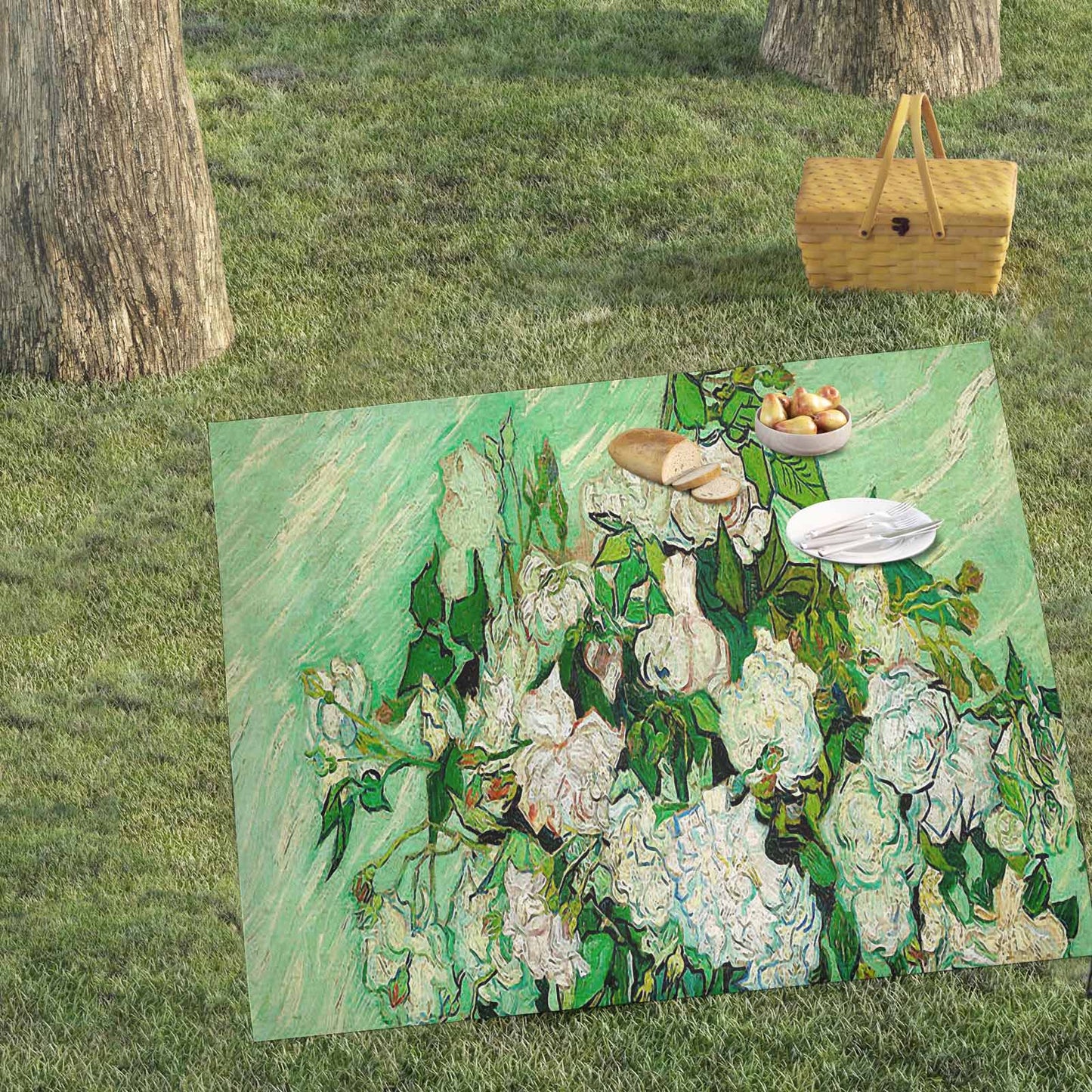 Vintage Floral waterproof picnic mat, 61 x 55in, Design 45