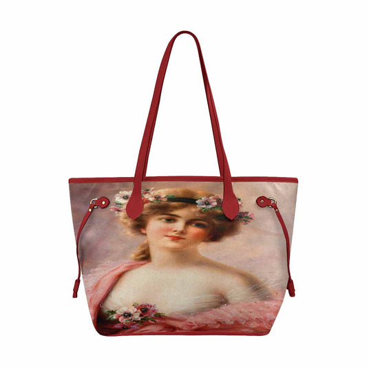 Victorian Lady Design Handbag, Model 1695361, Young Girl With Anemones, RED TRIM