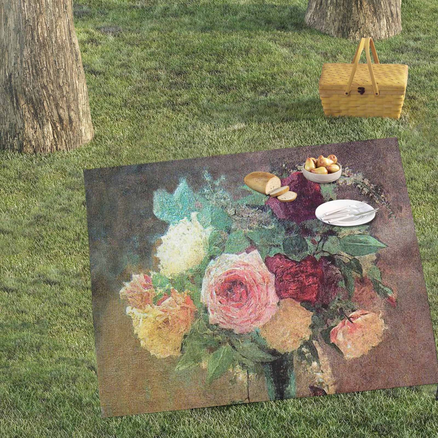 Vintage Floral waterproof picnic mat, 61 x 55in, Design 29