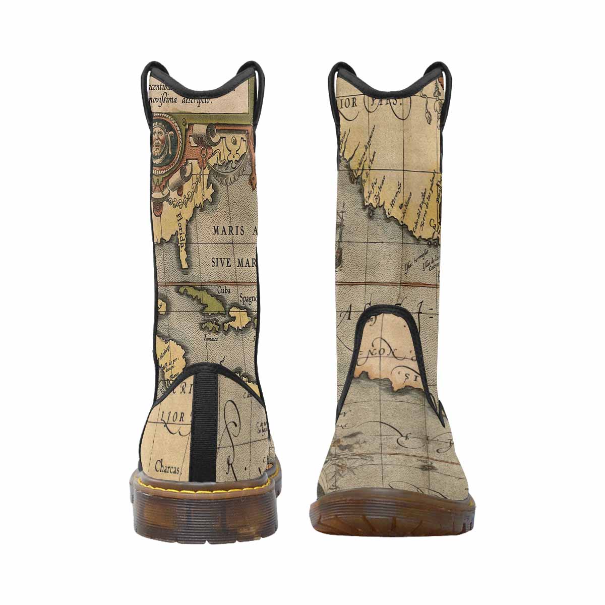 Antique Map design womens western lumber boots, Design 46