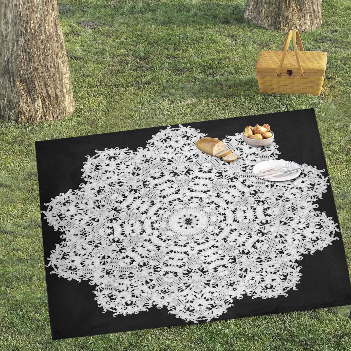 Victorian lace print waterproof picnic mat, 69 x 55in, design 50