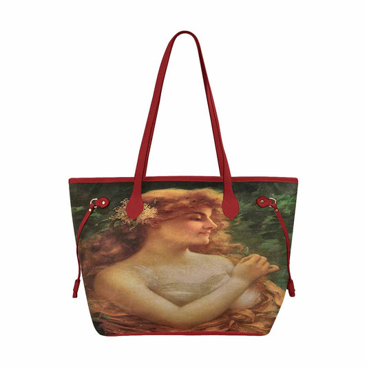 Victorian Lady Design Handbag,, Model 1695361, Young Woman With A Dragonfly, RED TRIM