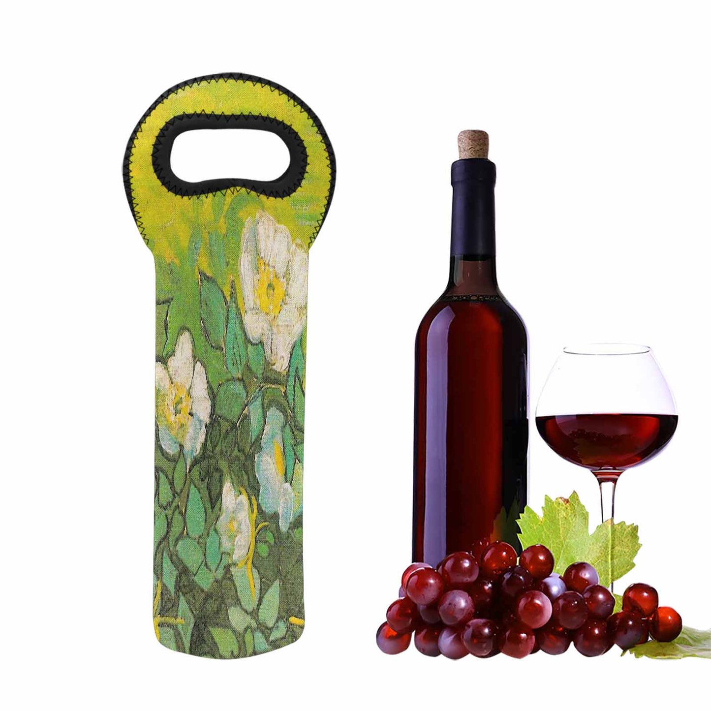 Vintage floral 1 bottle wine bag, Design 01