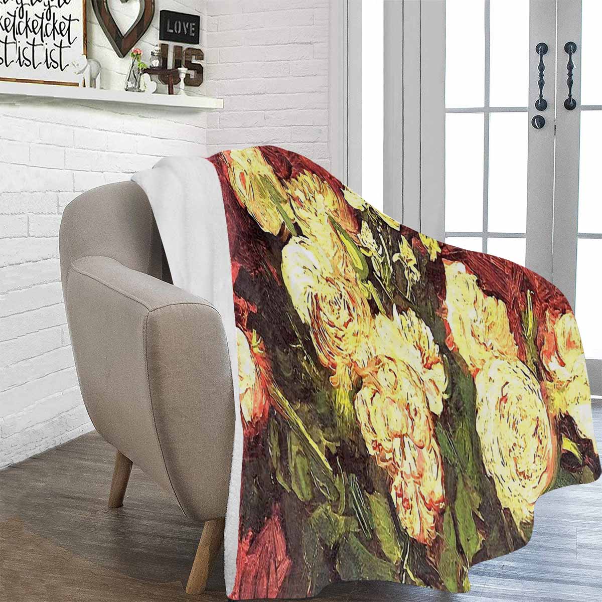 Vintage Floral BLANKET, LARGE 60 in x 80 in, Design 27 C50