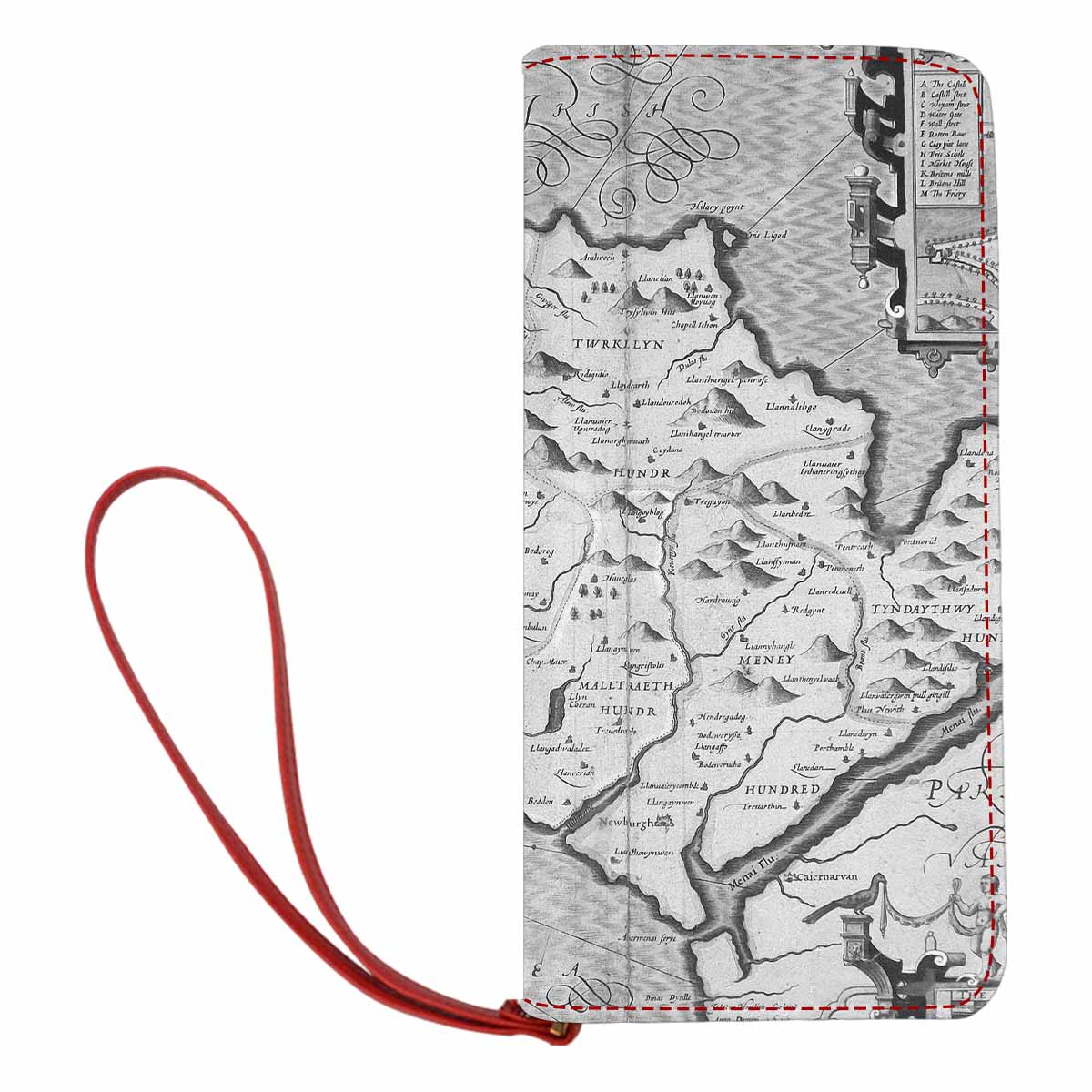 Antique Map design , womens wallet, clutch purse, Red TrimDesign 11