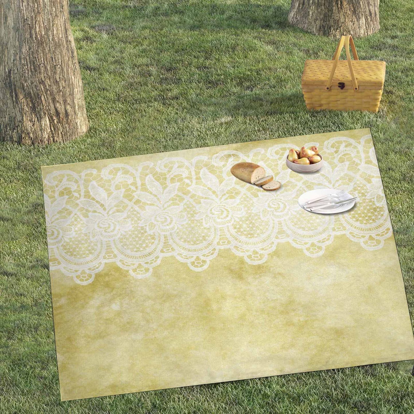 Victorian lace print waterproof picnic mat, 69 x 55in, design 44