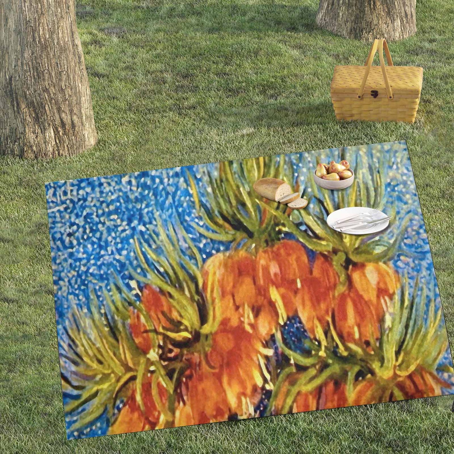 Vintage Floral waterproof picnic mat, 69 x 55in, Design 42