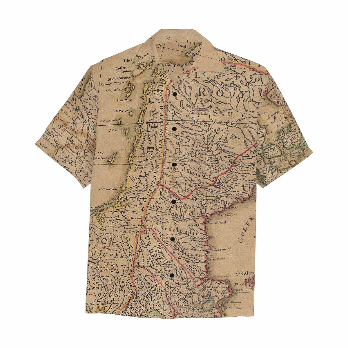 Antique Map design Hawaiian mens shirt, Design 42