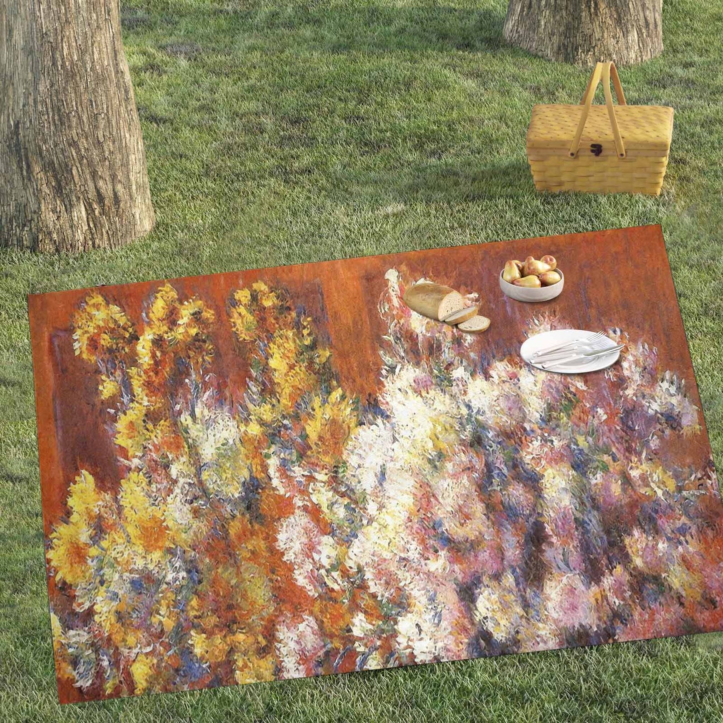 Vintage Floral waterproof picnic mat, 81 x 55in, Design 57