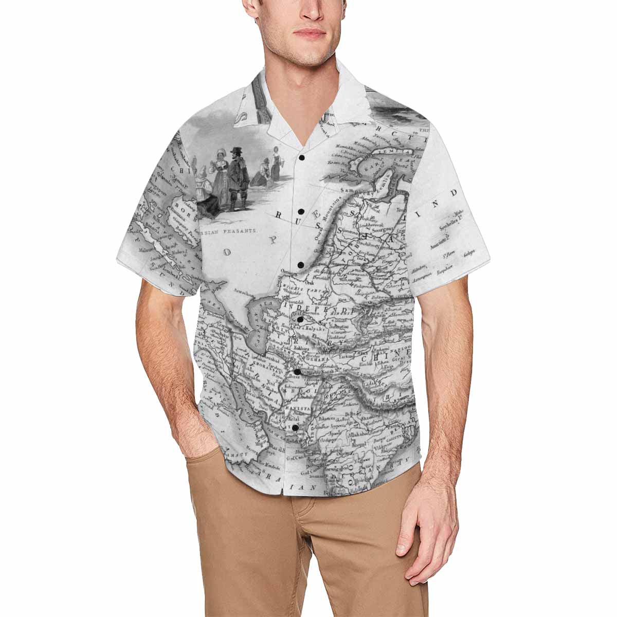 Antique Map design Hawaiian mens shirt, Design 35