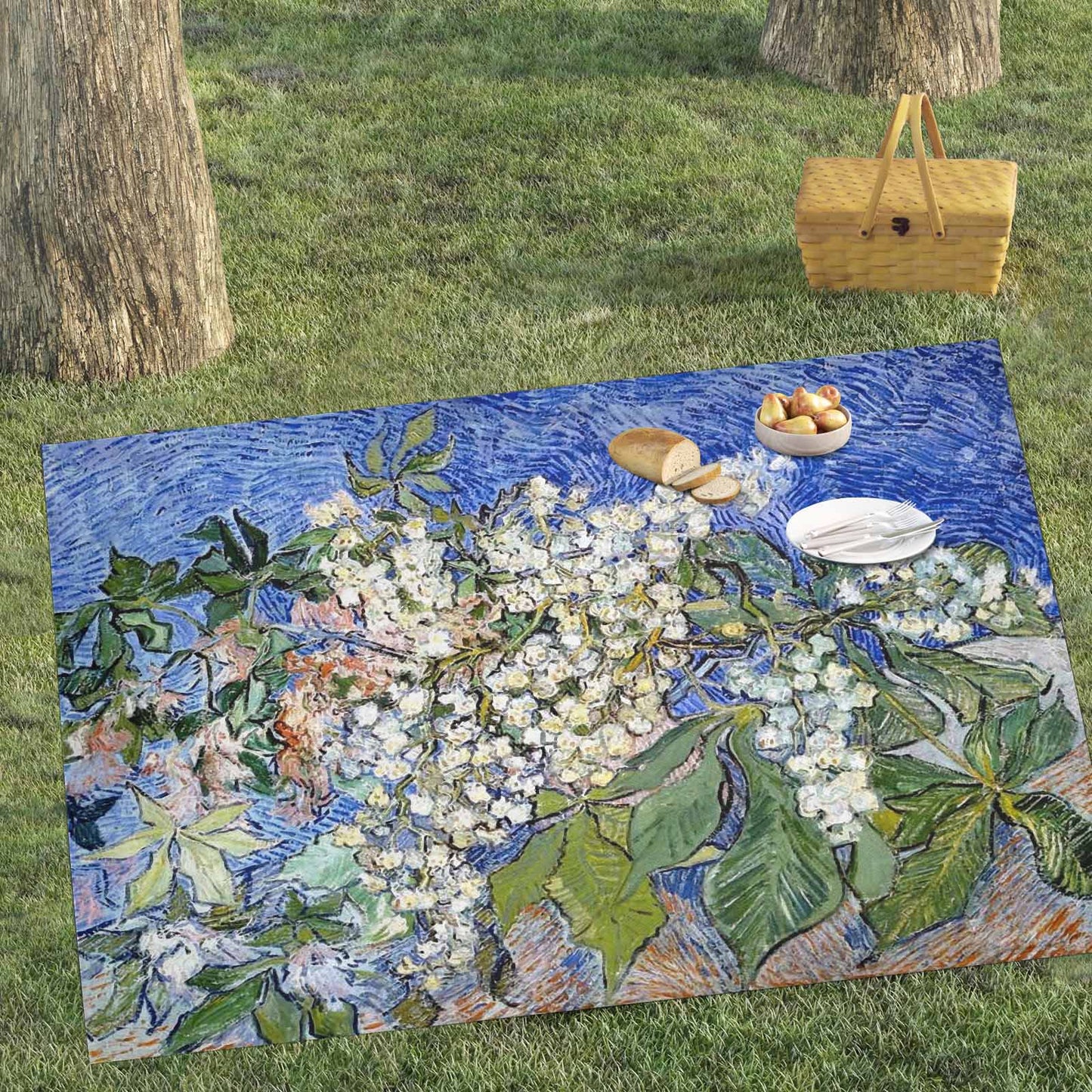 Vintage Floral waterproof picnic mat, 81 x 55in, Design 04