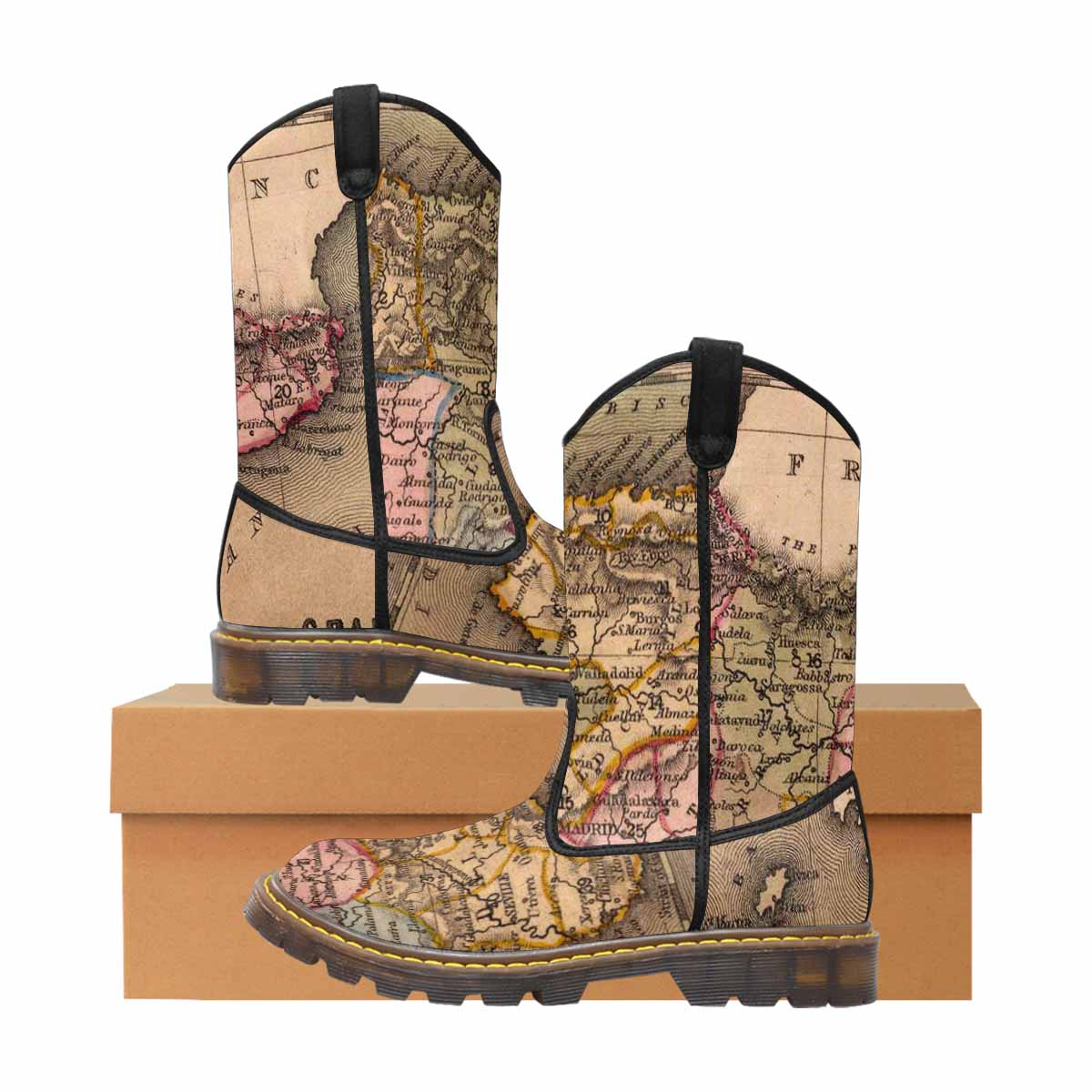 Antique Map design womens western lumber boots, Design 16