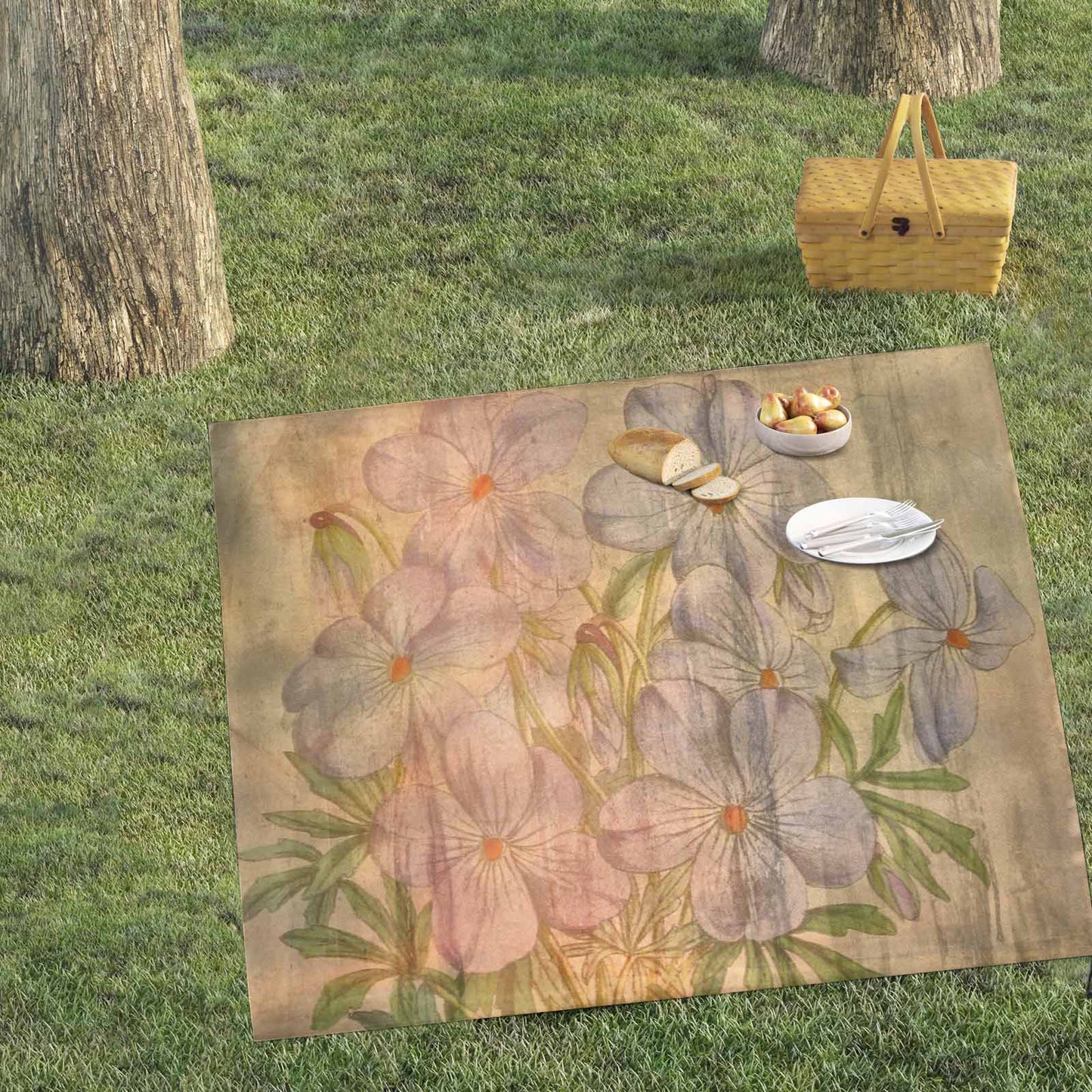 Vintage Floral waterproof picnic mat, 61 x 55in, Design 13xx