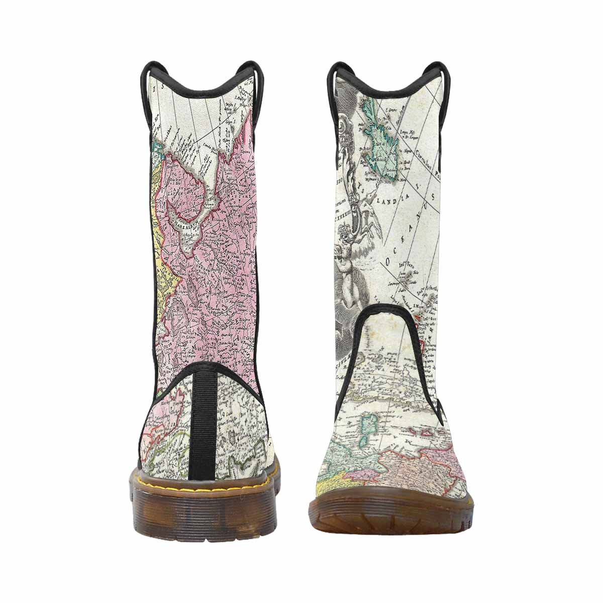 Antique Map design womens western lumber boots, Design 30