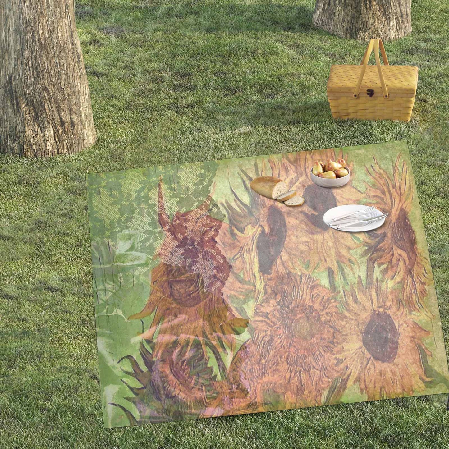 Vintage Floral waterproof picnic mat, 61 x 55in, Design 48xx