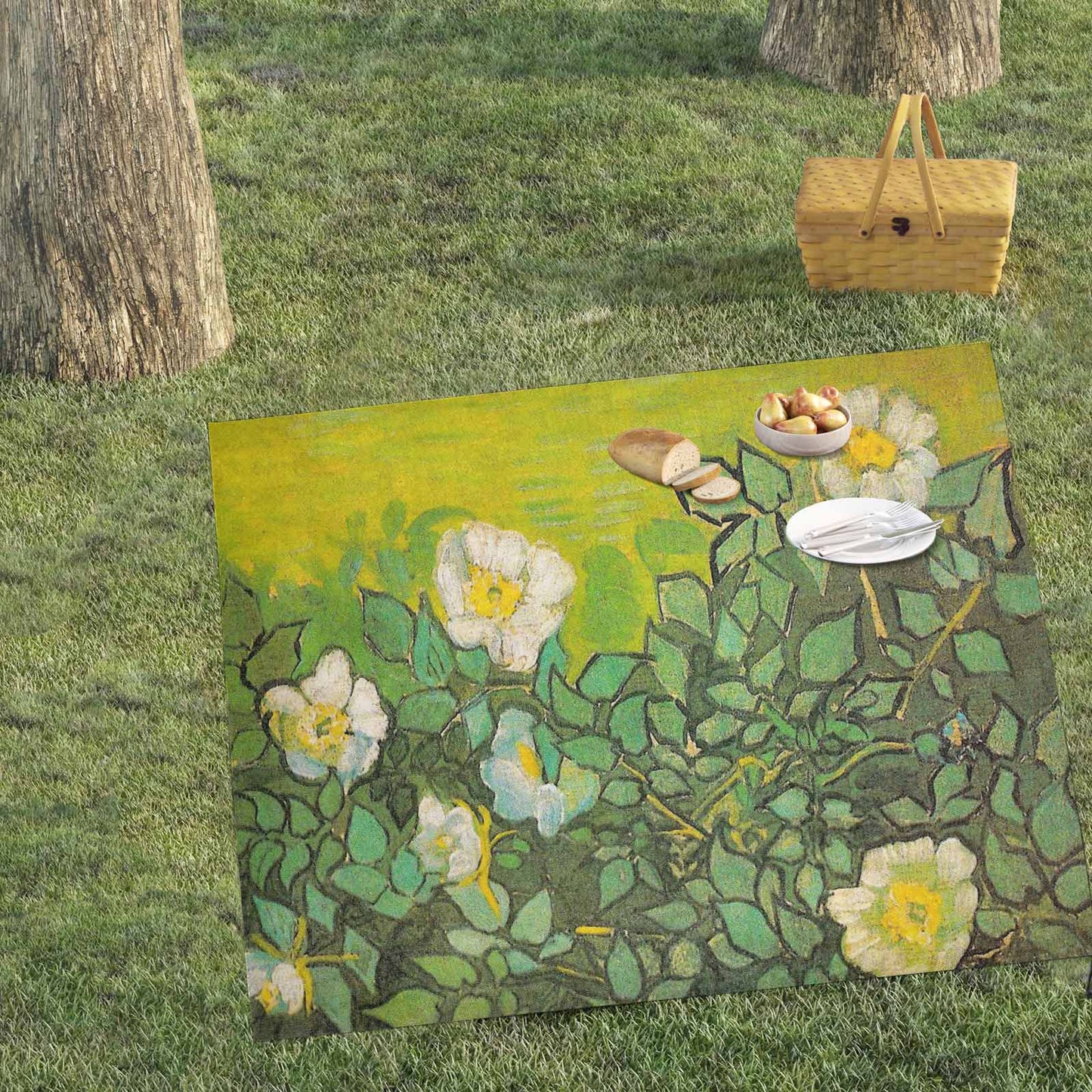 Vintage Floral waterproof picnic mat, 61 x 55in, Design 01