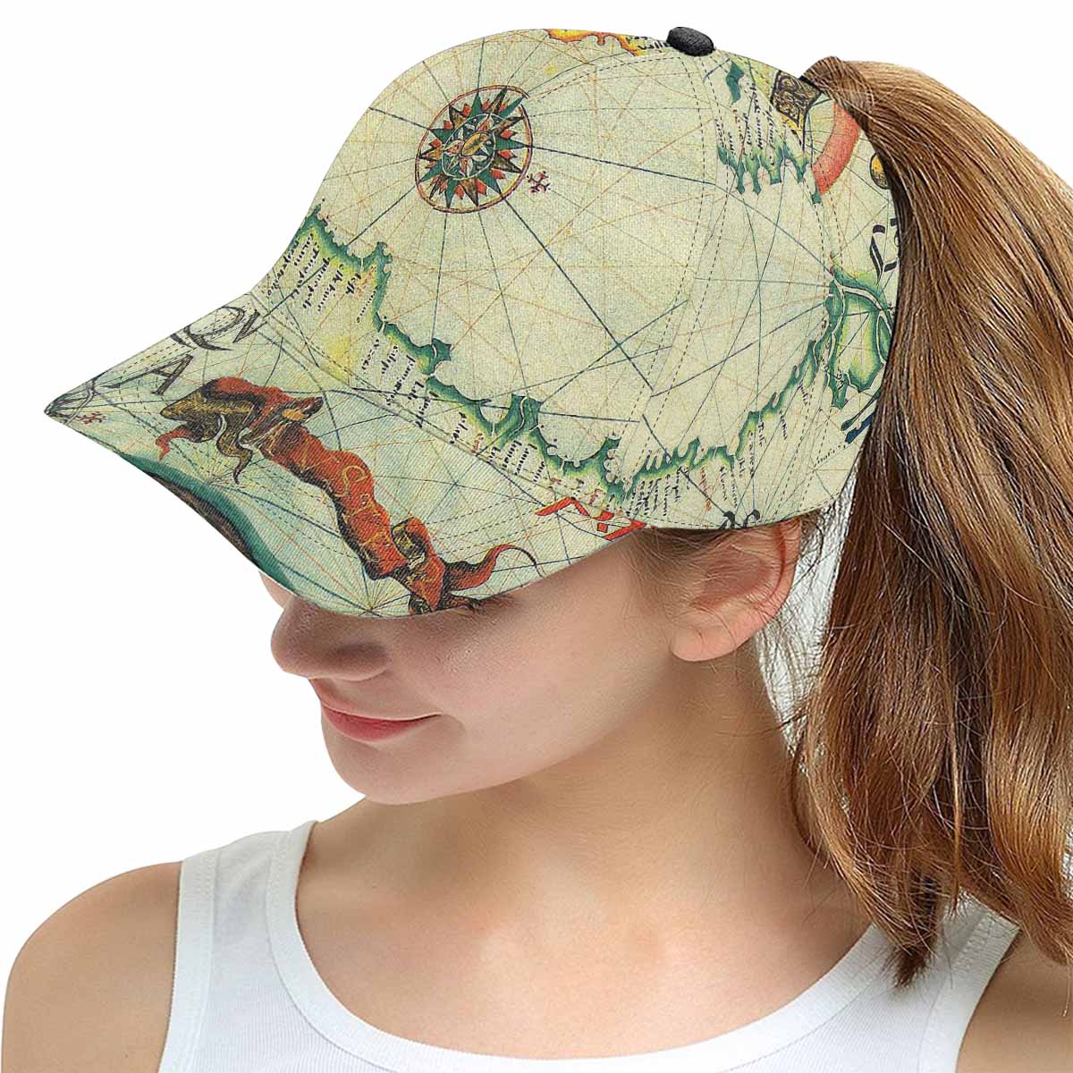 Antique Map design mens or womens deep snapback cap, trucker hat, Design 33