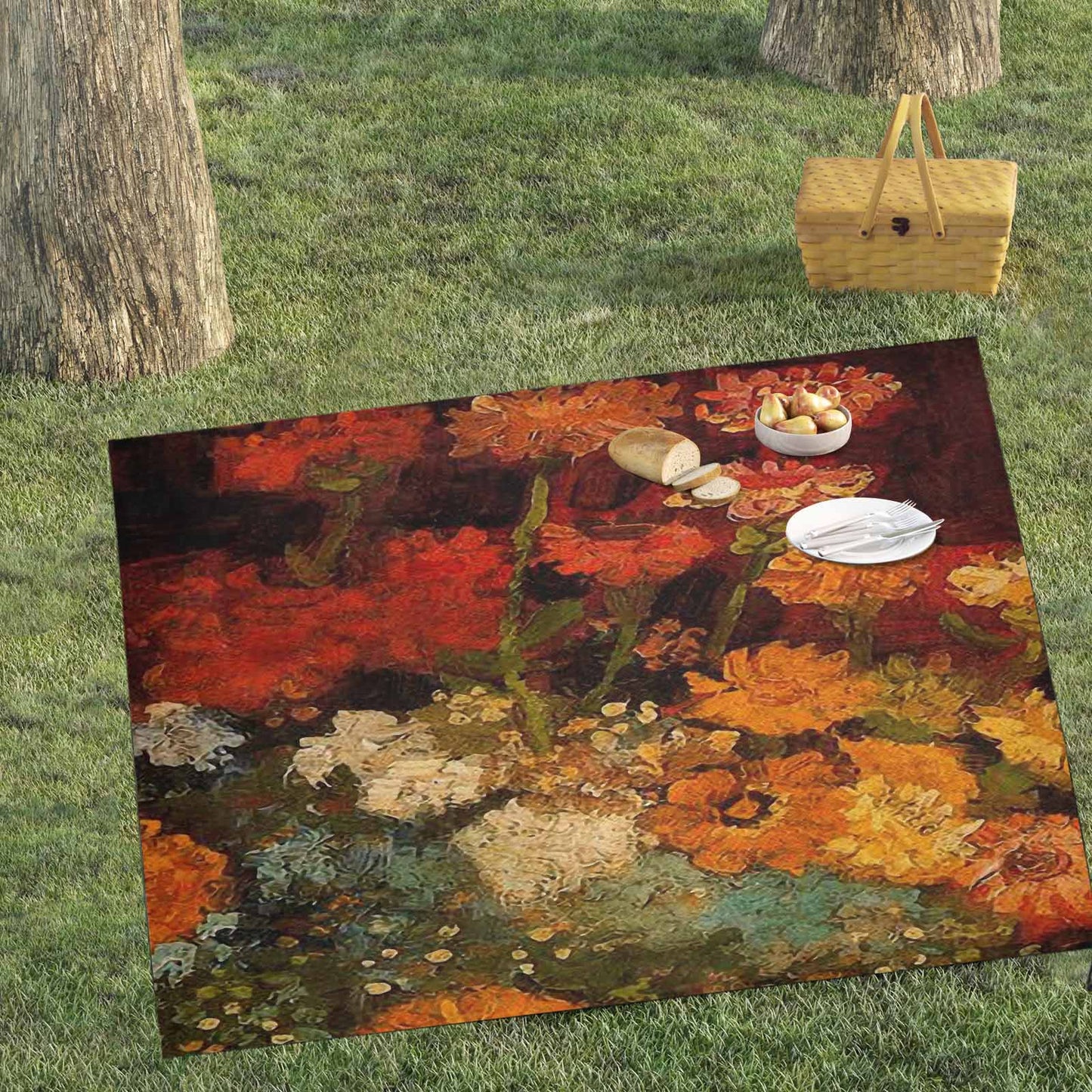 Vintage Floral waterproof picnic mat, 69 x 55in, Design 31