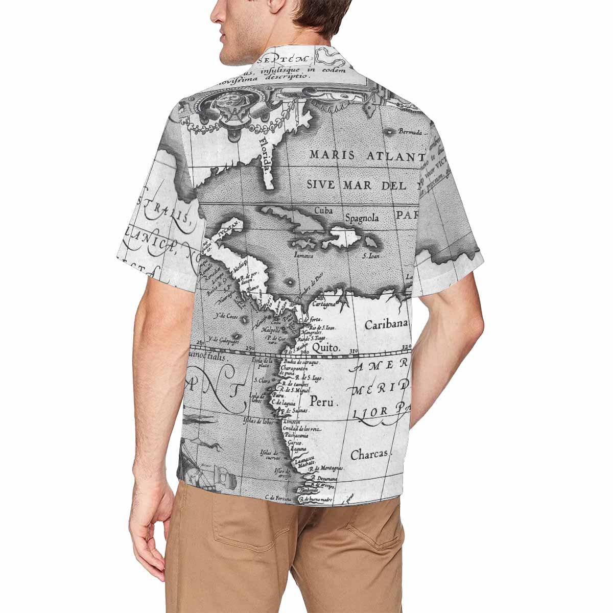 Antique Map design Hawaiian mens shirt, Design 44