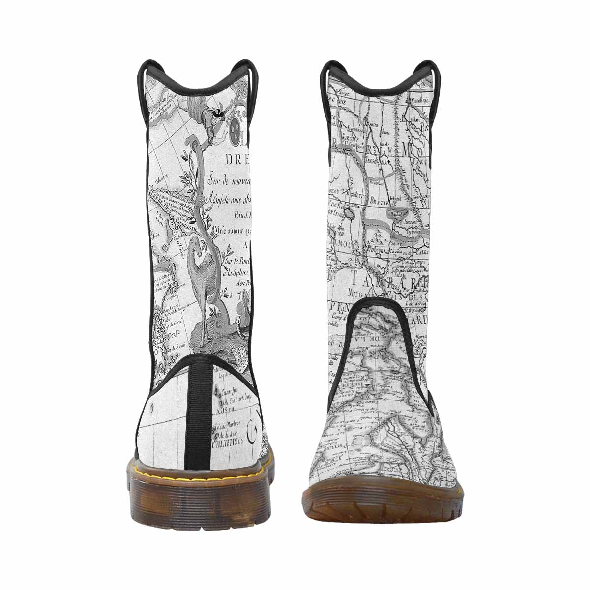 Antique Map design womens western lumber boots, Design 8