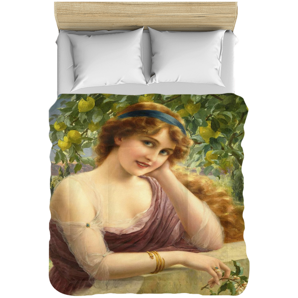 Victorian lady design comforter, twin, twin XL, queen or king, Girl by the Lemon Tree