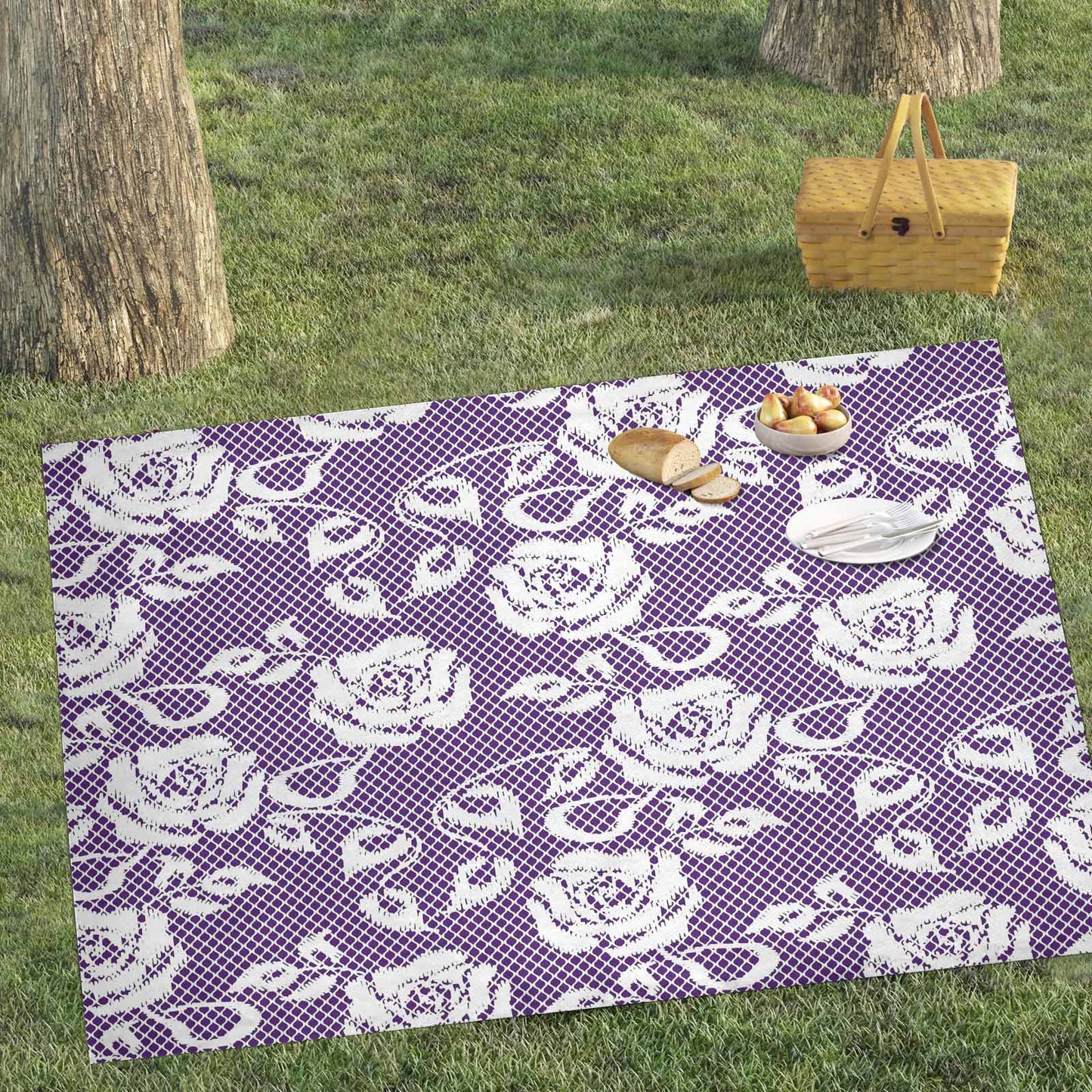 Victorian lace print waterproof picnic mat, 81 x 55in, design 18