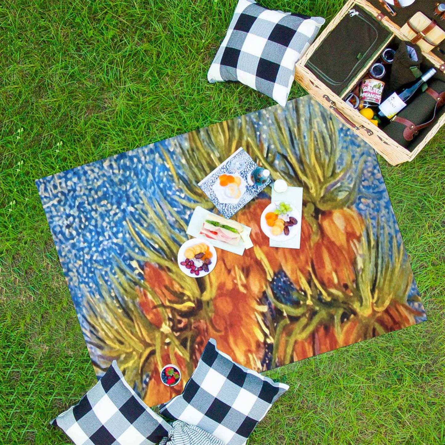 Vintage Floral waterproof picnic mat, 69 x 55in, Design 42