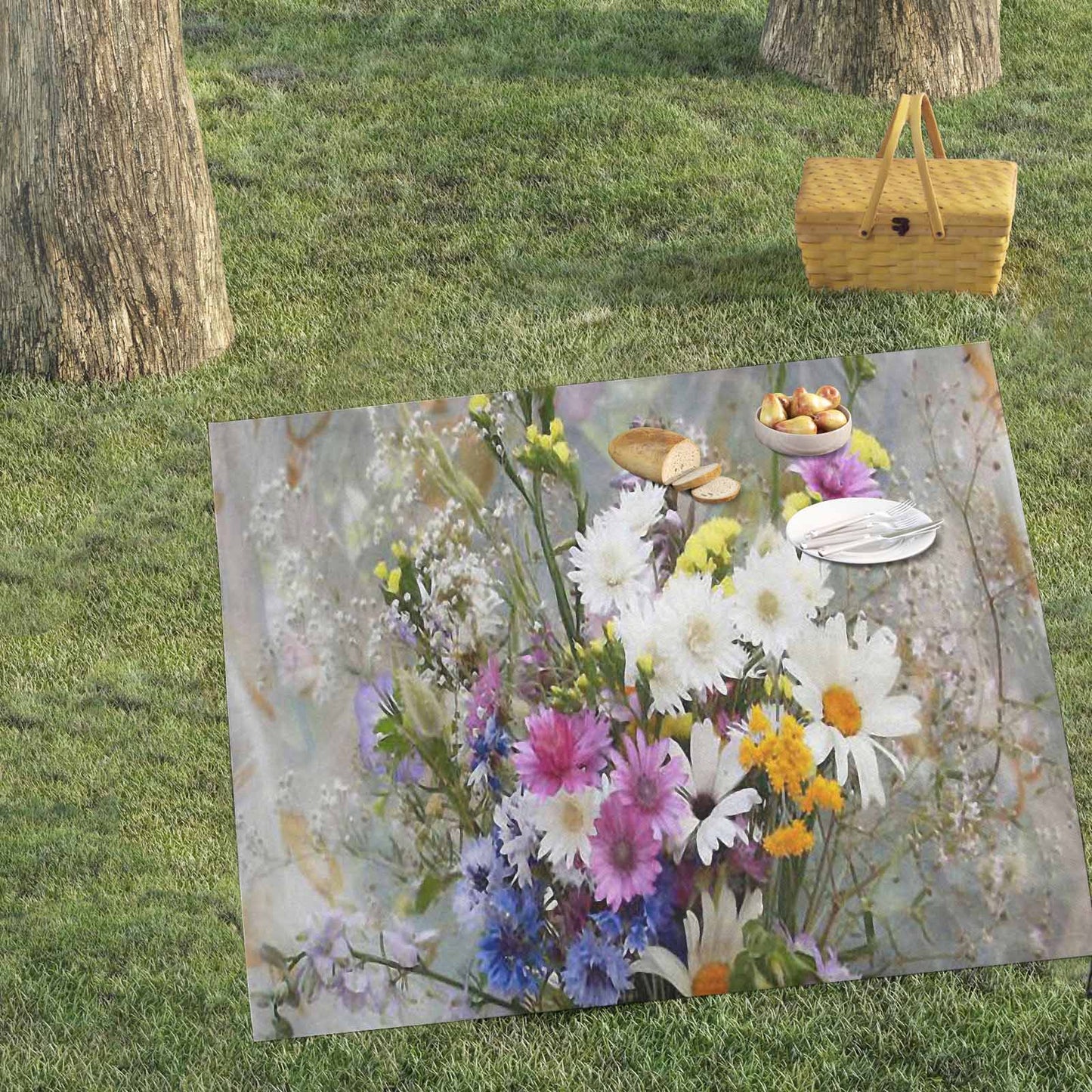 Vintage Floral waterproof picnic mat, 61 x 55in, Design 02