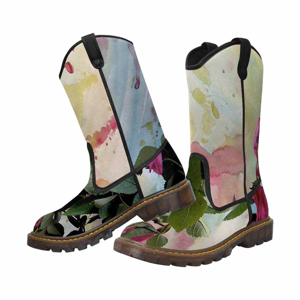 Vintage floral print, western lumber boots Design 21