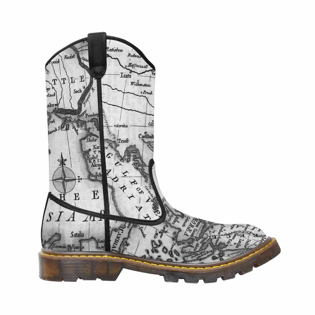 Antique Map design womens western lumber boots, Design 20