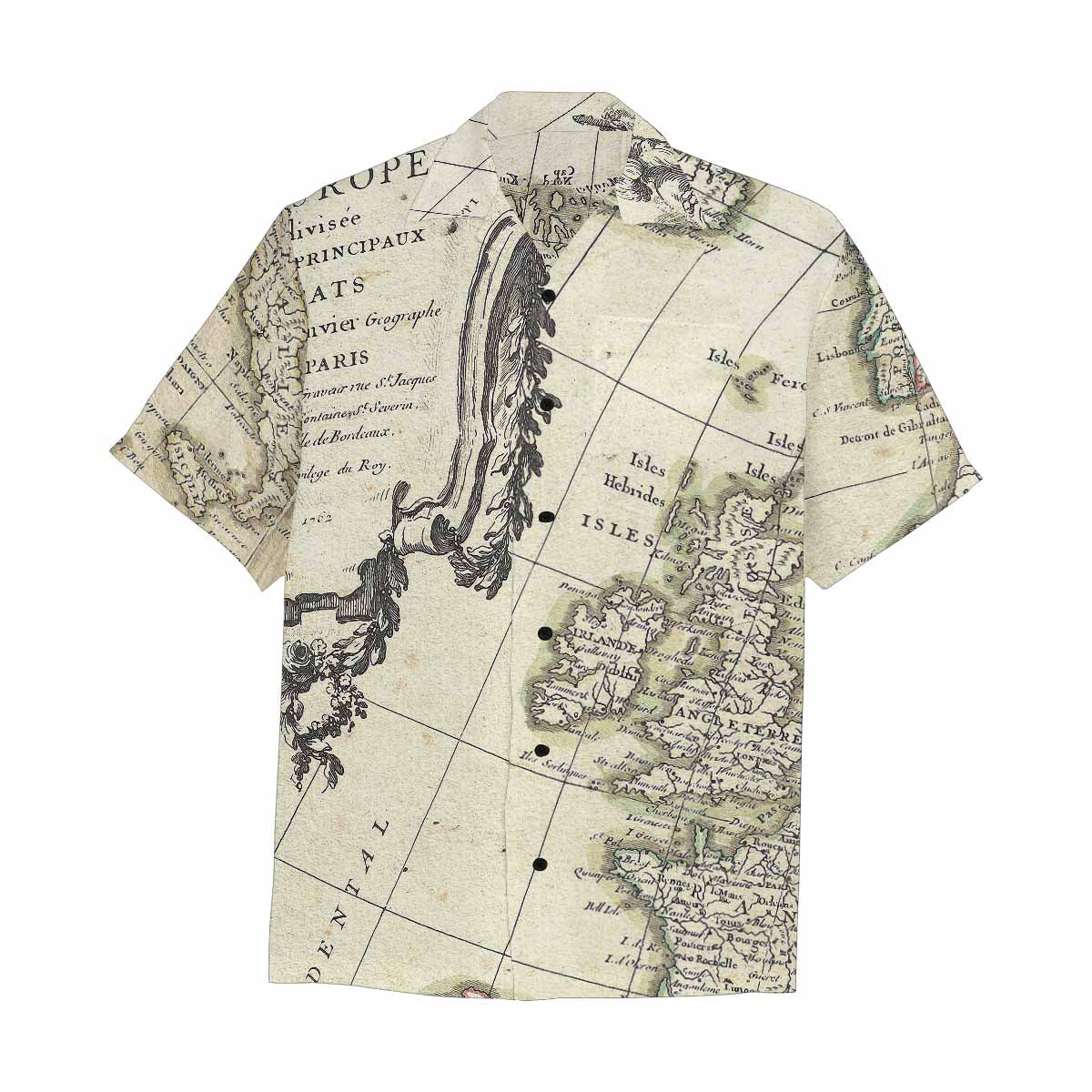 Antique Map design Hawaiian mens shirt, Design 3