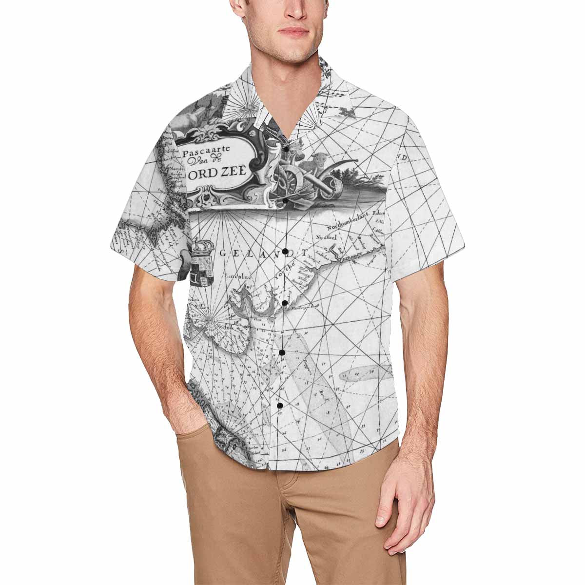 Antique Map design Hawaiian mens shirt, Design 5