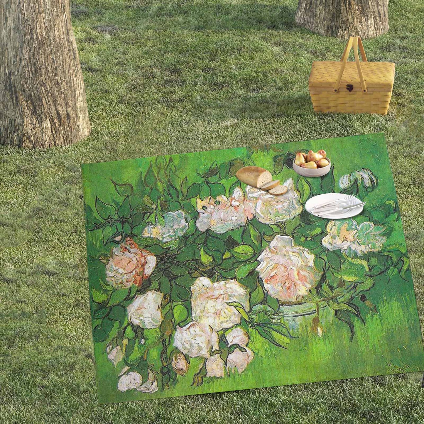 Vintage Floral waterproof picnic mat, 61 x 55in, Design 06