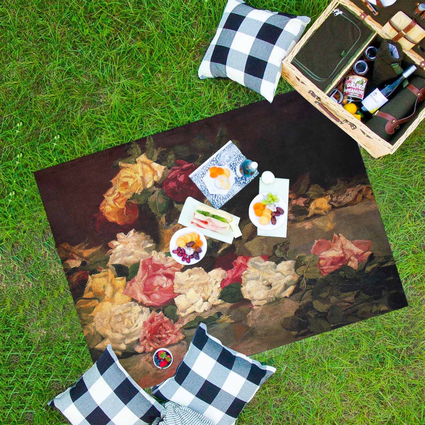 Vintage Floral waterproof picnic mat, 69 x 55in, Design 37