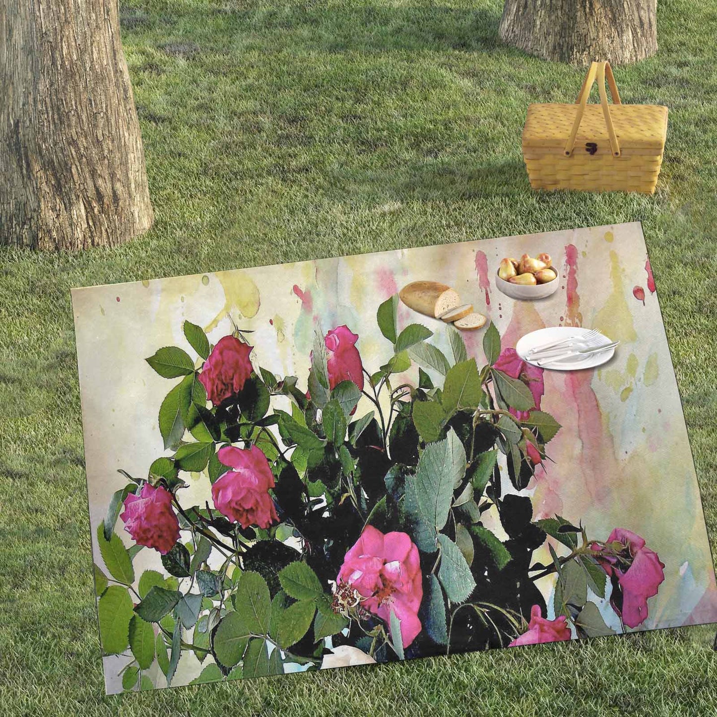 Vintage Floral waterproof picnic mat, 69 x 55in, Design 22