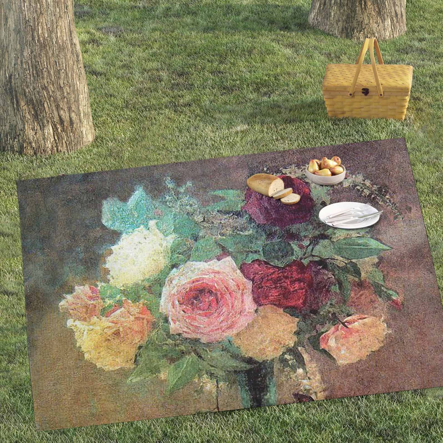 Vintage Floral waterproof picnic mat, 81 x 55in, Design 29
