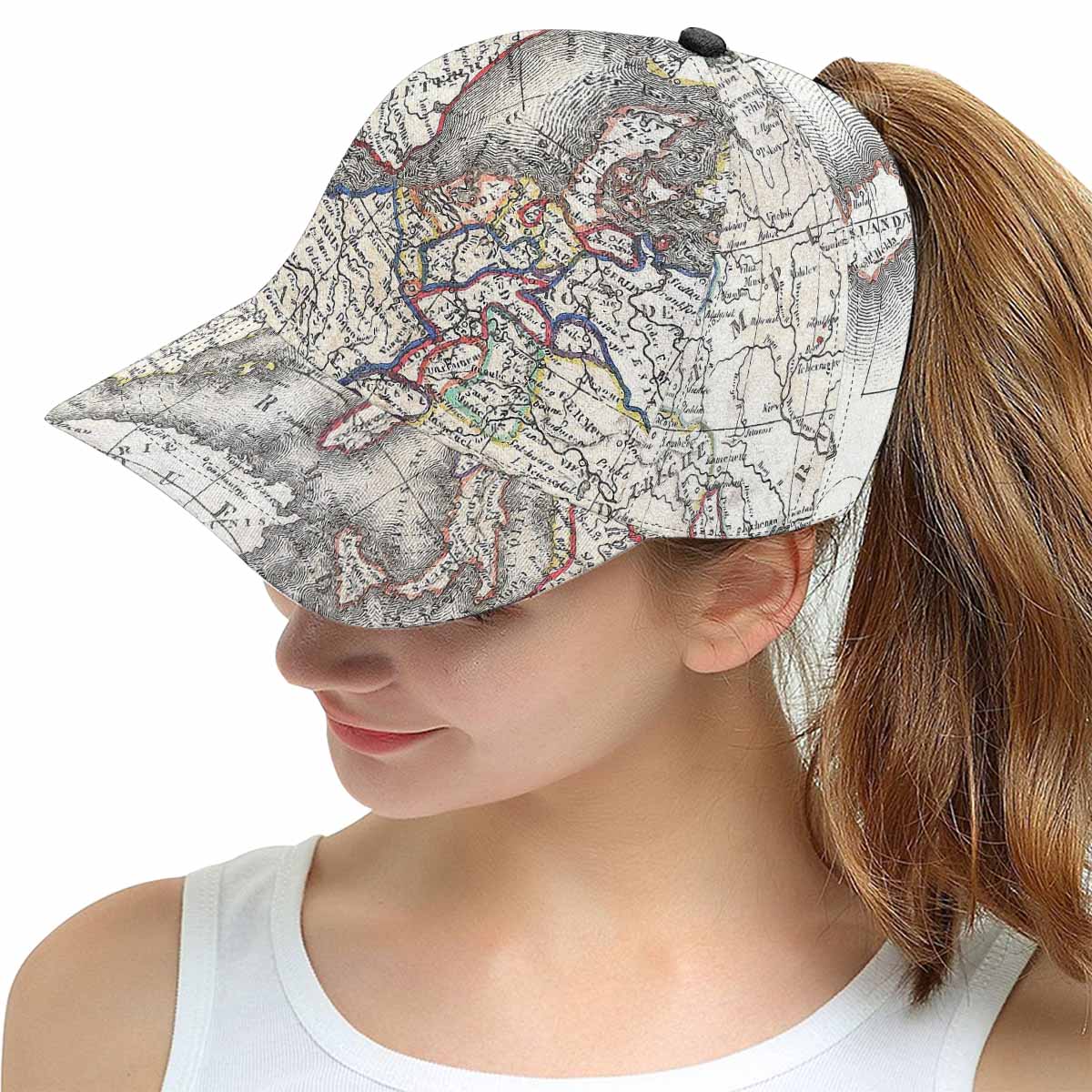 Antique Map design mens or womens deep snapback cap, trucker hat, Design 36