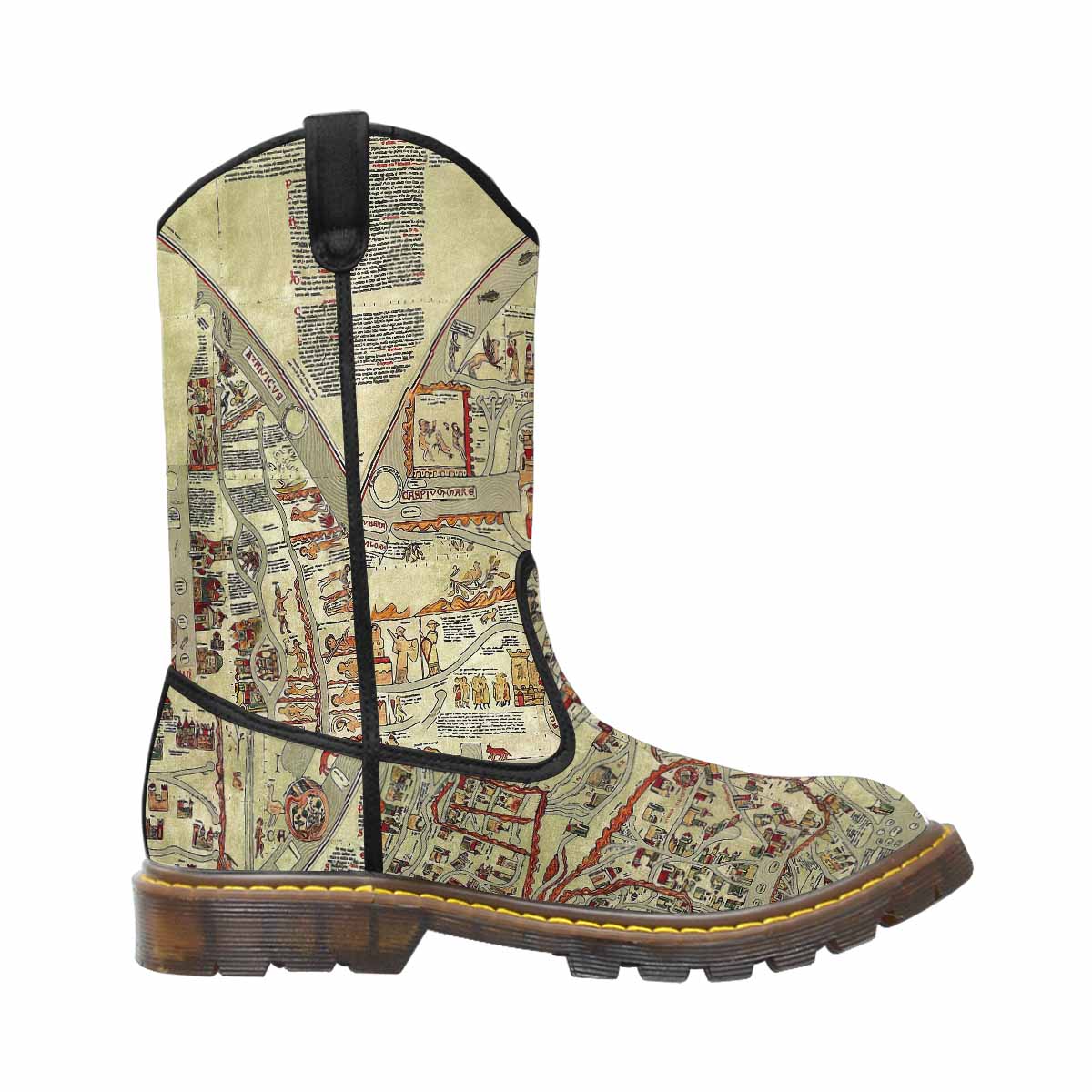 Antique Map design mens western lumber boots, Design 27