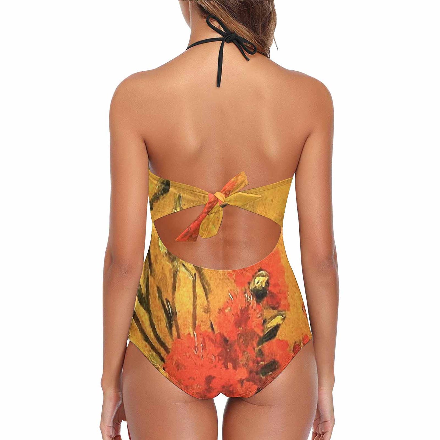 Vintage floral, vintage chest collar, one piece swim wear, Design 61