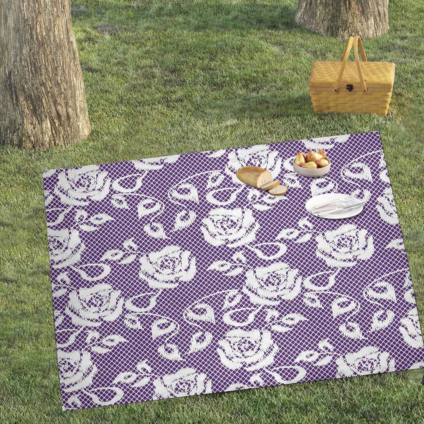 Victorian lace print waterproof picnic mat, 69 x 55in, design 18