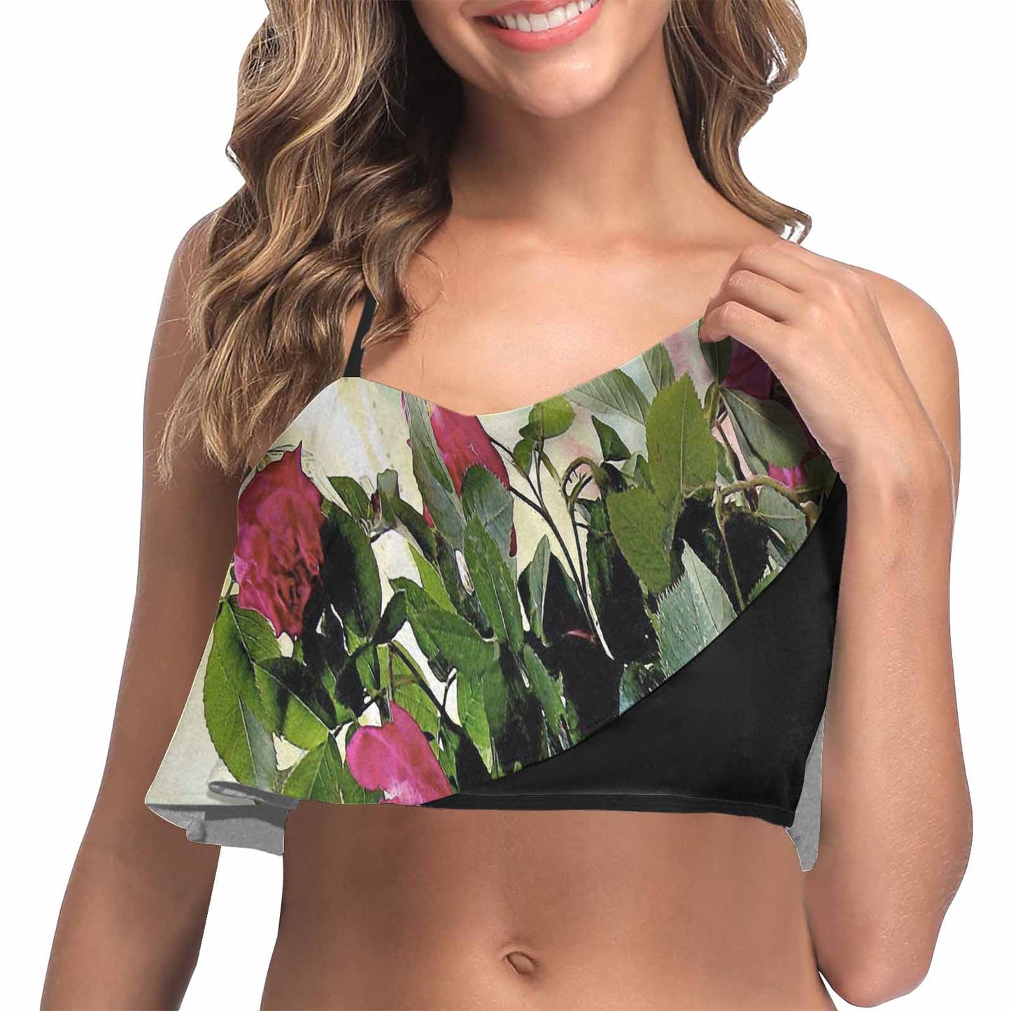 Vintage floral flounce bikini top, Design 22